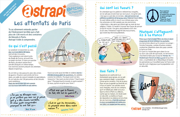 Téléchargez le document réalisé par le magazine Astrapi pour parler des attentats de Paris avec votre enfant
