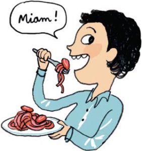 Illustration du spaghetti à la fraise : Anne Rouquette.