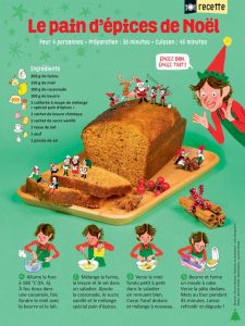 “Le pain d'épices de Noël”, Astrapi n°915, décembre 2018. Recette : Bruno Muscat. Stylisme et réalisation : Julie Boogaerts. Photo : Benoît Teillet. Illustrations : Laurent Simon.