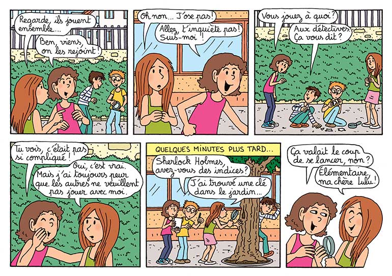 “Une super rentrée avec Lulu et ses copains”, Astrapi n°931, 1er septembre 2019. Texte : Sophie Furlaud. Illustrations : Marylise Morel, d’après des personnages créés par Bernadette Després. Couleurs : Laurence Croix.