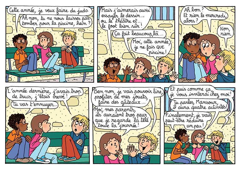 “Une super rentrée avec Lulu et ses copains”, Astrapi n°931, 1er septembre 2019. Texte : Sophie Furlaud. Illustrations : Marylise Morel, d’après des personnages créés par Bernadette Després. Couleurs : Laurence Croix.