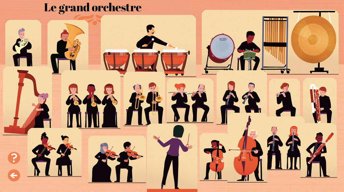 Écouter le grand orchestre - Illustrations : Olivier Latyk - Astrapi - Bayam - Philharmonie de Paris - Philharmonie des enfants