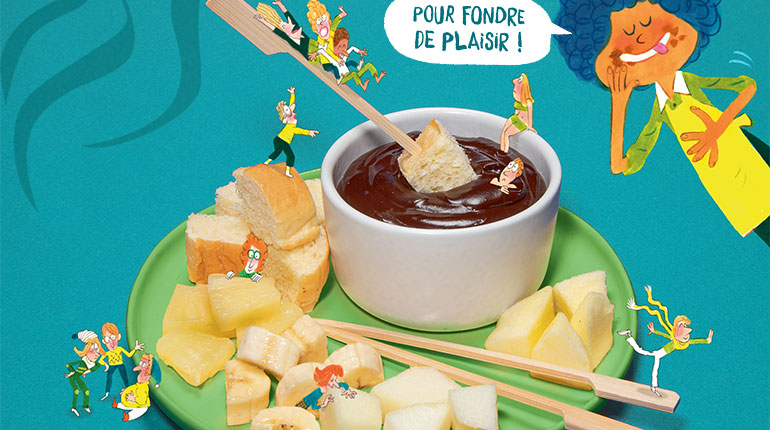 © Photo : Benoît Teillet. Illustrations : Laurent Simon. La fondue au chocolat, Astrapi n°1009, 1er mars 2023.