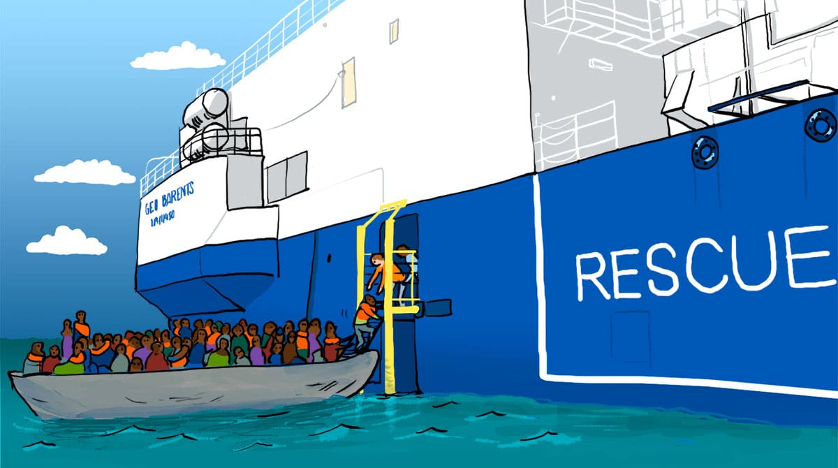 © Zelda Zonk. Salut l'info ! 29 septembre 2023. Dossier : Un bateau au secours des migrants.